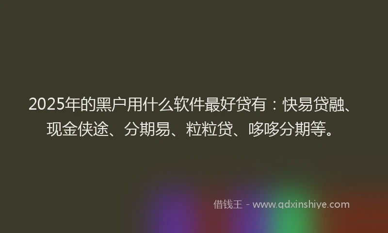 2025年的黑户用什么软件最好贷有：快易贷融、现金侠途、分期易、粒粒贷、哆哆分期等。