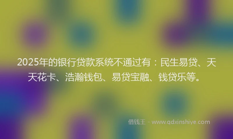 2025年的银行贷款系统不通过有：民生易贷、天天花卡、浩瀚钱包、易贷宝融、钱贷乐等。
