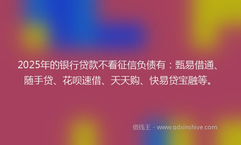 2025年的银行贷款不看征信负债有：甄易借通、随手贷、花呗速借、天天购、快易贷宝融等。