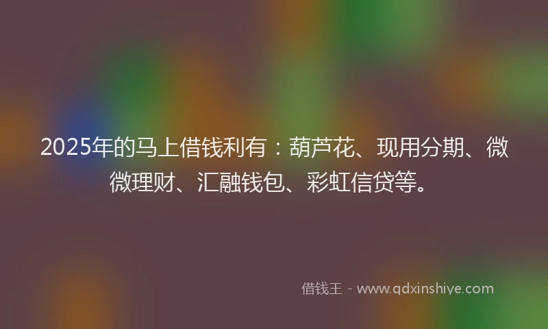 2025年的马上借钱利有：葫芦花、现用分期、微微理财、汇融钱包、彩虹信贷等。