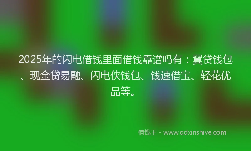 2025年的闪电借钱里面借钱靠谱吗有：翼贷钱包、现金贷易融、闪电侠钱包、钱速借宝、轻花优品等。