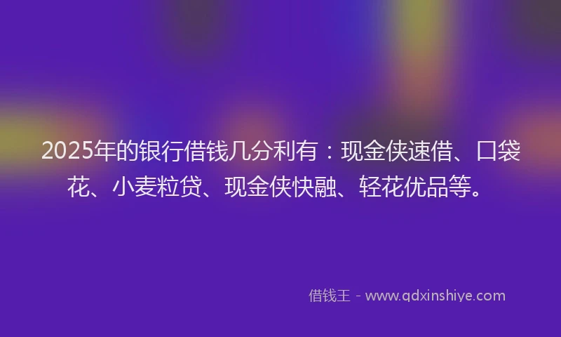2025年的银行借钱几分利有：现金侠速借、口袋花、小麦粒贷、现金侠快融、轻花优品等。
