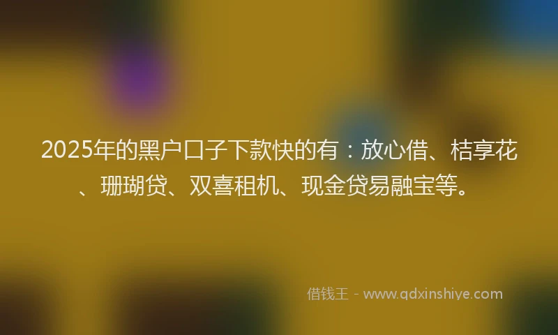 2025年的黑户口子下款快的有：放心借、桔享花、珊瑚贷、双喜租机、现金贷易融宝等。