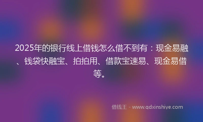 2025年的银行线上借钱怎么借不到有：现金易融、钱袋快融宝、拍拍用、借款宝速易、现金易借等。