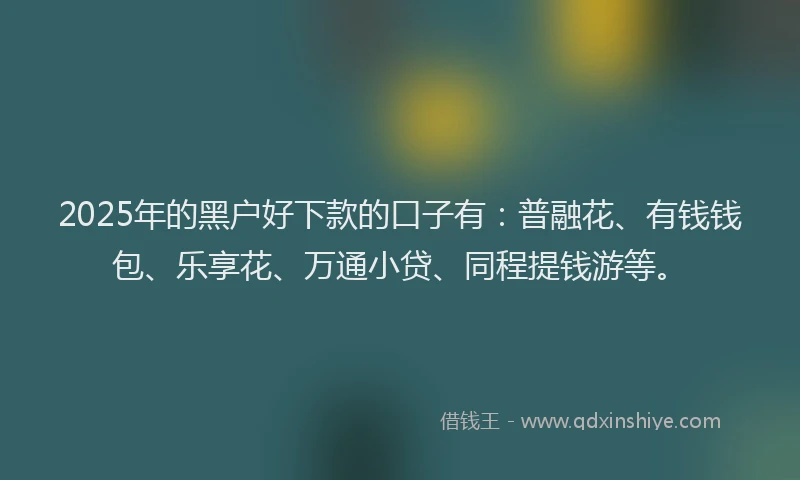 2025年的黑户好下款的口子有：普融花、有钱钱包、乐享花、万通小贷、同程提钱游等。