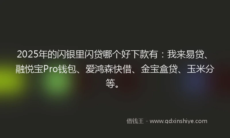 2025年的闪银里闪贷哪个好下款有：我来易贷、融悦宝Pro钱包、爱鸿森快借、金宝盒贷、玉米分等。