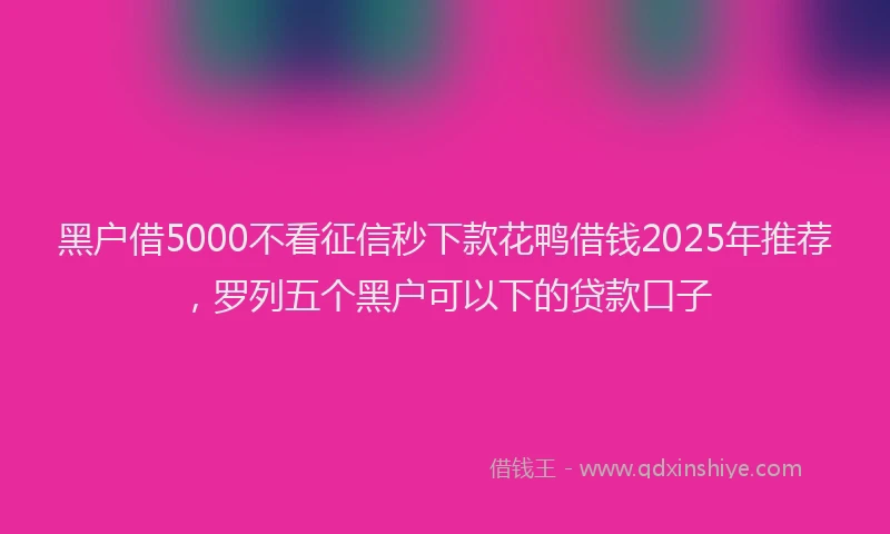 黑户借5000不看征信秒下款花鸭借钱2025年推荐，罗列五个黑户可以下的贷款口子