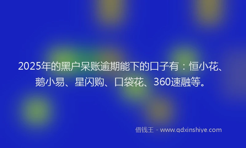 2025年的黑户呆账逾期能下的口子有：恒小花、鹅小易、星闪购、口袋花、360速融等。
