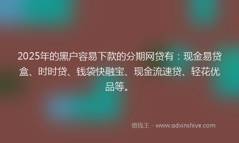 2025年的黑户容易下款的分期网贷有：现金易贷盒、时时贷、钱袋快融宝、现金流速贷、轻花优品等。