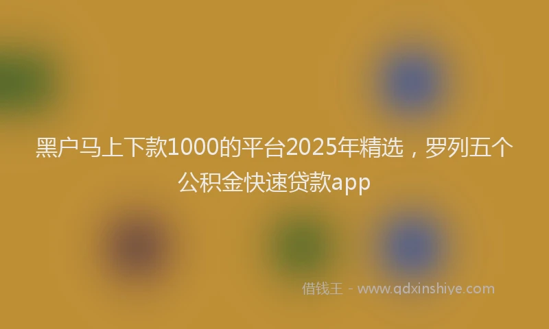 黑户马上下款1000的平台2025年精选，罗列五个公积金快速贷款app