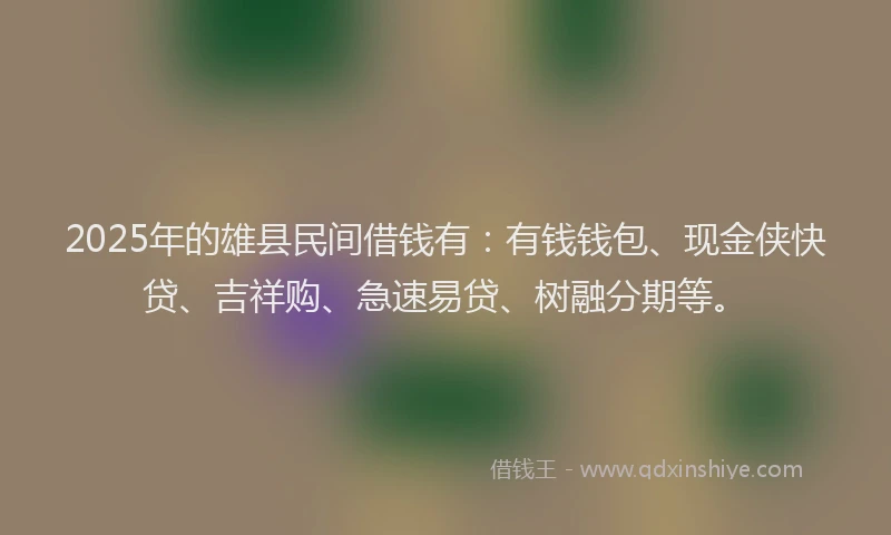 2025年的雄县民间借钱有：有钱钱包、现金侠快贷、吉祥购、急速易贷、树融分期等。