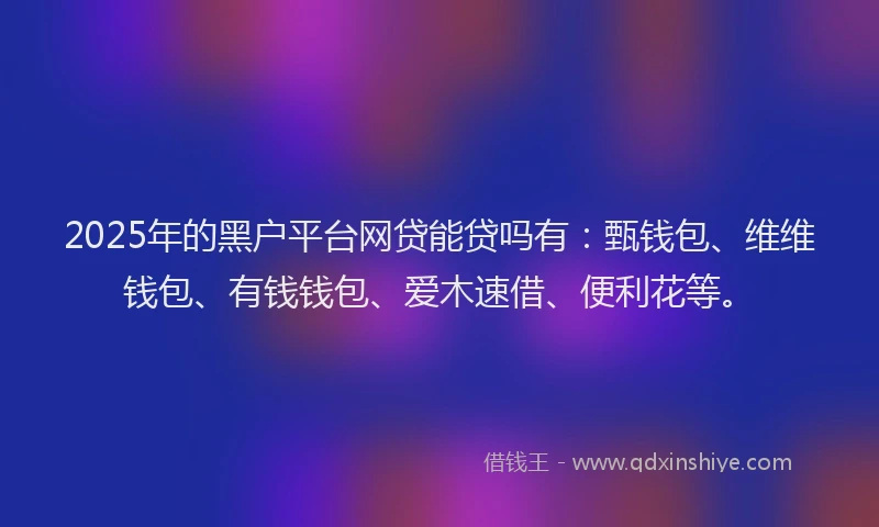 2025年的黑户平台网贷能贷吗有：甄钱包、维维钱包、有钱钱包、爱木速借、便利花等。
