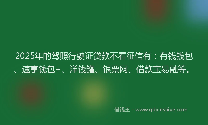 2025年的驾照行驶证贷款不看征信有：有钱钱包、速享钱包+、洋钱罐、银票网、借款宝易融等。