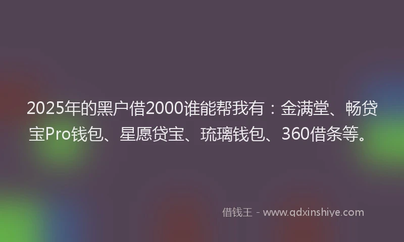 2025年的黑户借2000谁能帮我有：金满堂、畅贷宝Pro钱包、星愿贷宝、琉璃钱包、360借条等。