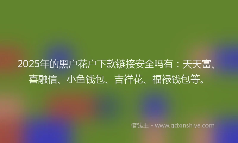 2025年的黑户花户下款链接安全吗有：天天富、喜融信、小鱼钱包、吉祥花、福禄钱包等。
