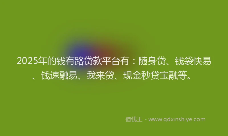 2025年的钱有路贷款平台有：随身贷、钱袋快易、钱速融易、我来贷、现金秒贷宝融等。