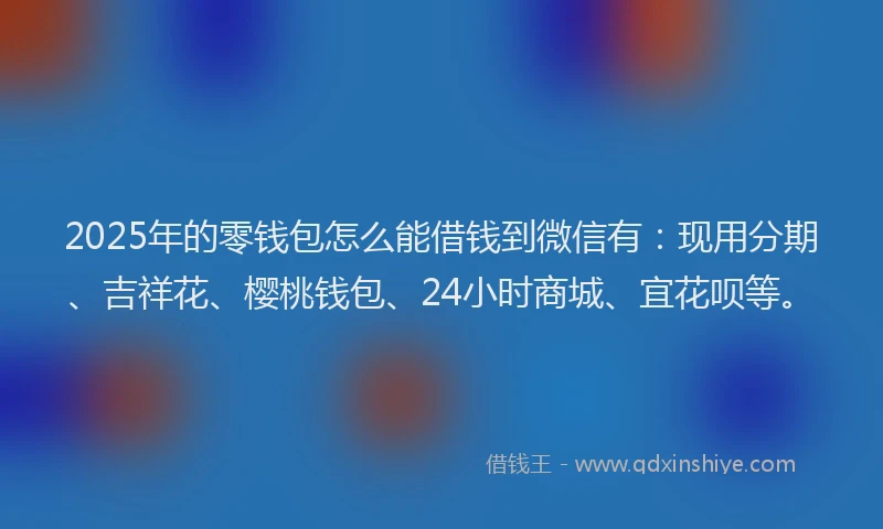 2025年的零钱包怎么能借钱到微信有：现用分期、吉祥花、樱桃钱包、24小时商城、宜花呗等。