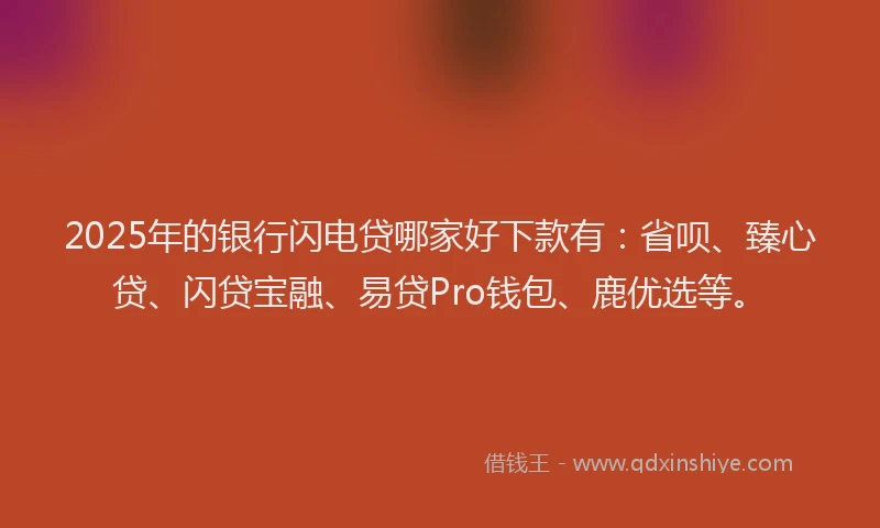2025年的银行闪电贷哪家好下款有：省呗、臻心贷、闪贷宝融、易贷Pro钱包、鹿优选等。
