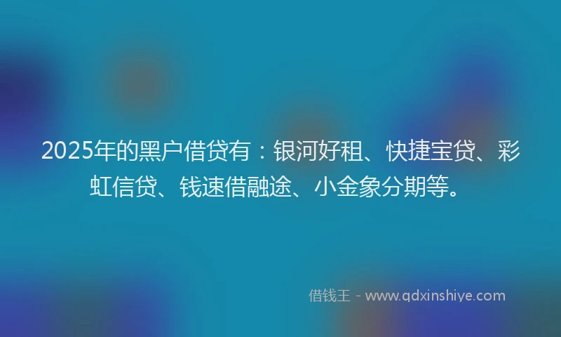 2025年的黑户借贷有：银河好租、快捷宝贷、彩虹信贷、钱速借融途、小金象分期等。