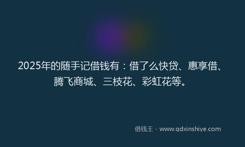 2025年的随手记借钱有：借了么快贷、惠享借、腾飞商城、三枝花、彩虹花等。