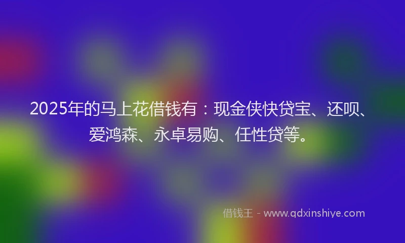 2025年的马上花借钱有：现金侠快贷宝、还呗、爱鸿森、永卓易购、任性贷等。