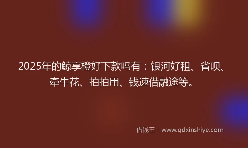 2025年的鲸享橙好下款吗有：银河好租、省呗、牵牛花、拍拍用、钱速借融途等。