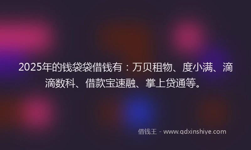 2025年的钱袋袋借钱有：万贝租物、度小满、滴滴数科、借款宝速融、掌上贷通等。