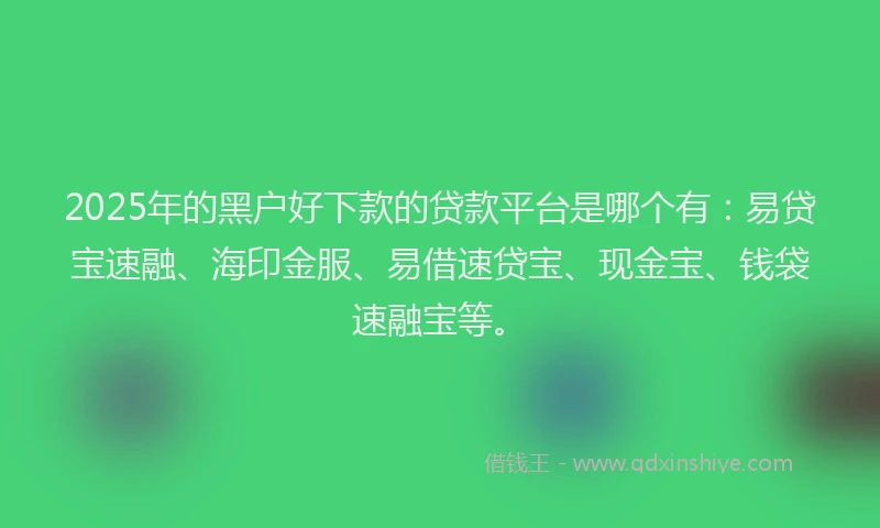 2025年的黑户好下款的贷款平台是哪个有：易贷宝速融、海印金服、易借速贷宝、现金宝、钱袋速融宝等。