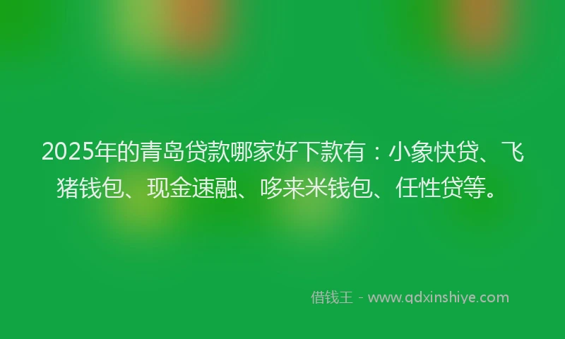 2025年的青岛贷款哪家好下款有：小象快贷、飞猪钱包、现金速融、哆来米钱包、任性贷等。