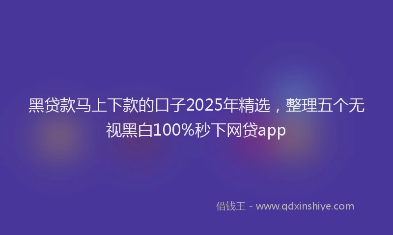 黑贷款马上下款的口子2025年精选，整理五个无视黑白100%秒下网贷app