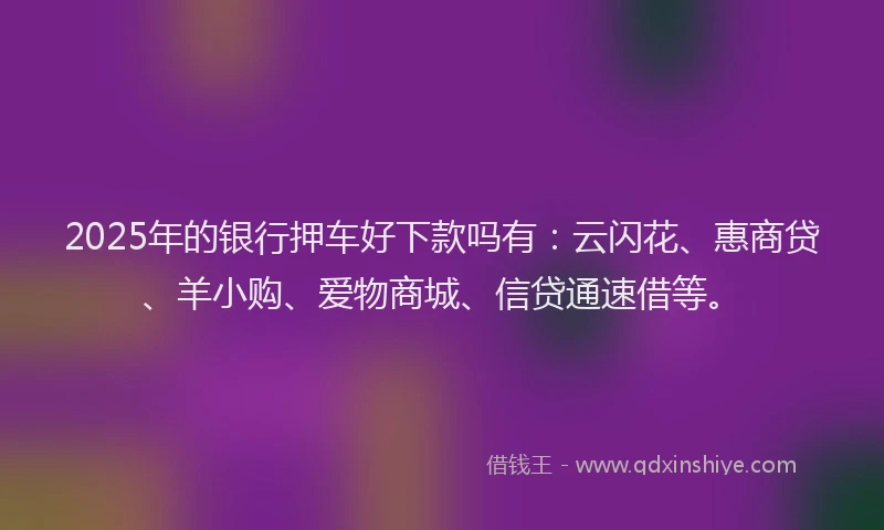 2025年的银行押车好下款吗有：云闪花、惠商贷、羊小购、爱物商城、信贷通速借等。