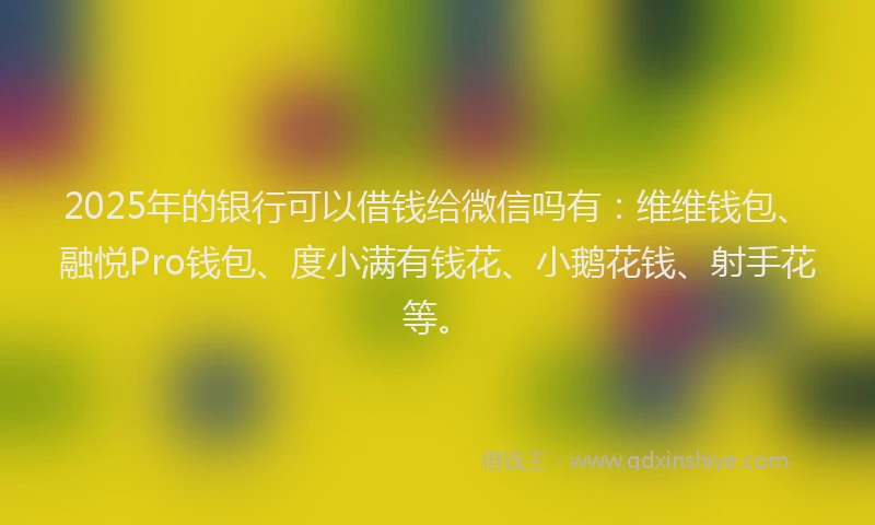 2025年的银行可以借钱给微信吗有：维维钱包、融悦Pro钱包、度小满有钱花、小鹅花钱、射手花等。