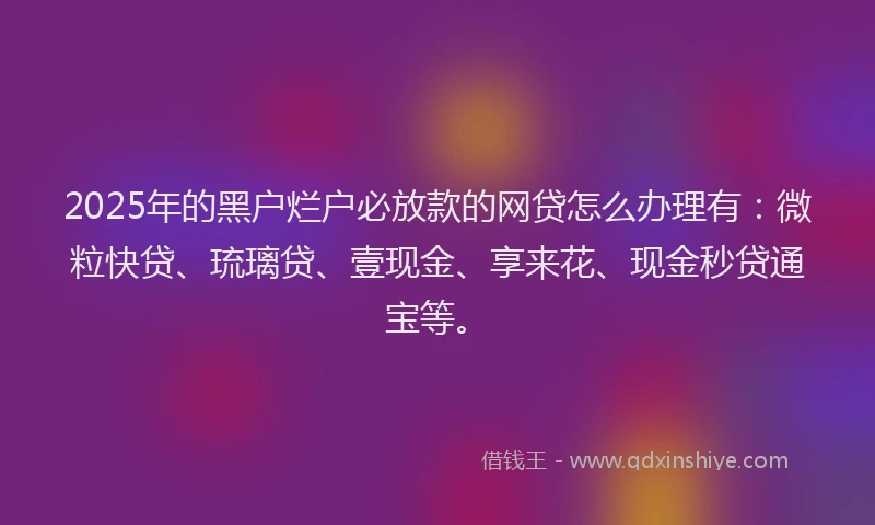 2025年的黑户烂户必放款的网贷怎么办理有：微粒快贷、琉璃贷、壹现金、享来花、现金秒贷通宝等。