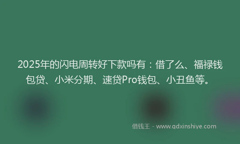 2025年的闪电周转好下款吗有：借了么、福禄钱包贷、小米分期、速贷Pro钱包、小丑鱼等。