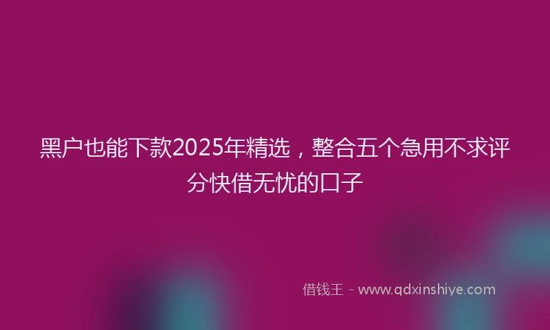 黑户也能下款2025年精选，整合五个急用不求评分快借无忧的口子
