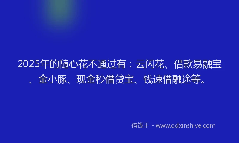2025年的随心花不通过有：云闪花、借款易融宝、金小豚、现金秒借贷宝、钱速借融途等。