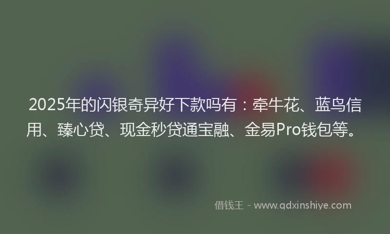 2025年的闪银奇异好下款吗有：牵牛花、蓝鸟信用、臻心贷、现金秒贷通宝融、金易Pro钱包等。