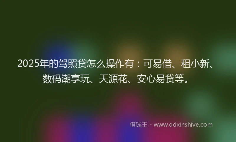 2025年的驾照贷怎么操作有：可易借、租小新、数码潮享玩、天源花、安心易贷等。