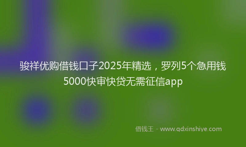 骏祥优购借钱口子2025年精选，罗列5个急用钱5000快审快贷无需征信app
