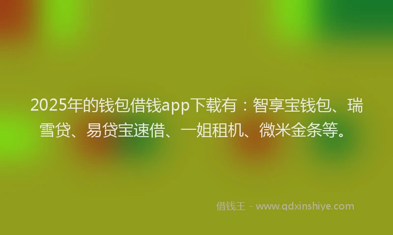 2025年的钱包借钱app下载有：智享宝钱包、瑞雪贷、易贷宝速借、一姐租机、微米金条等。