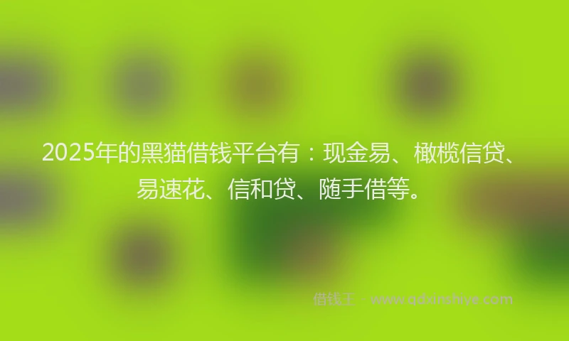2025年的黑猫借钱平台有：现金易、橄榄信贷、易速花、信和贷、随手借等。