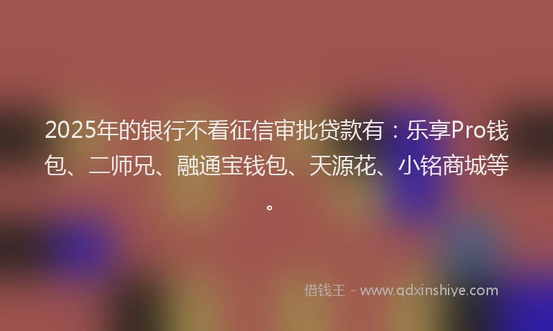 2025年的银行不看征信审批贷款有：乐享Pro钱包、二师兄、融通宝钱包、天源花、小铭商城等。
