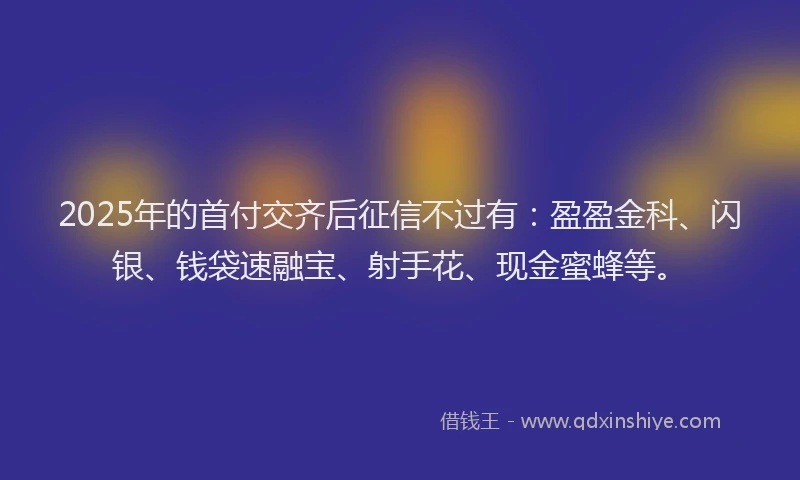 2025年的首付交齐后征信不过有：盈盈金科、闪银、钱袋速融宝、射手花、现金蜜蜂等。