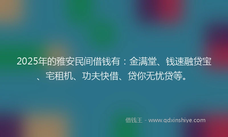 2025年的雅安民间借钱有：金满堂、钱速融贷宝、宅租机、功夫快借、贷你无忧贷等。