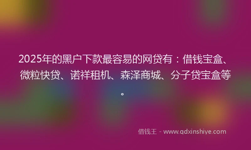 2025年的黑户下款最容易的网贷有：借钱宝盒、微粒快贷、诺祥租机、森泽商城、分子贷宝盒等。