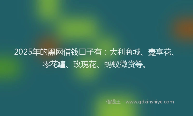 2025年的黑网借钱口子有：大利商城、鑫享花、零花罐、玫瑰花、蚂蚁微贷等。