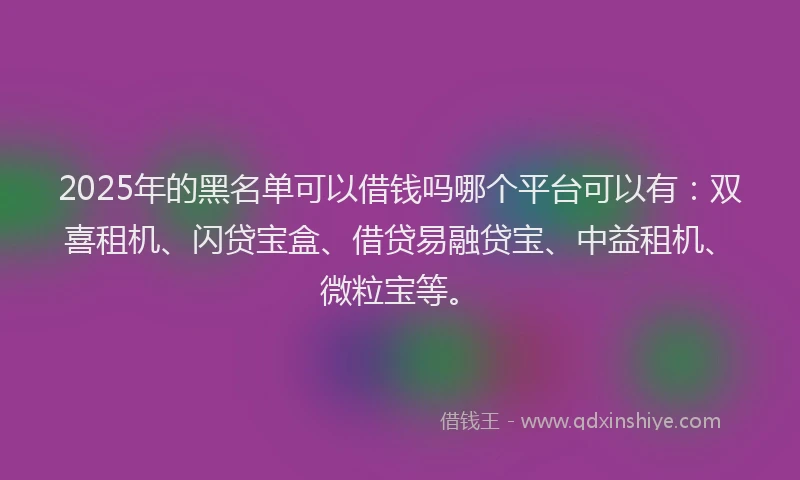 2025年的黑名单可以借钱吗哪个平台可以有：双喜租机、闪贷宝盒、借贷易融贷宝、中益租机、微粒宝等。