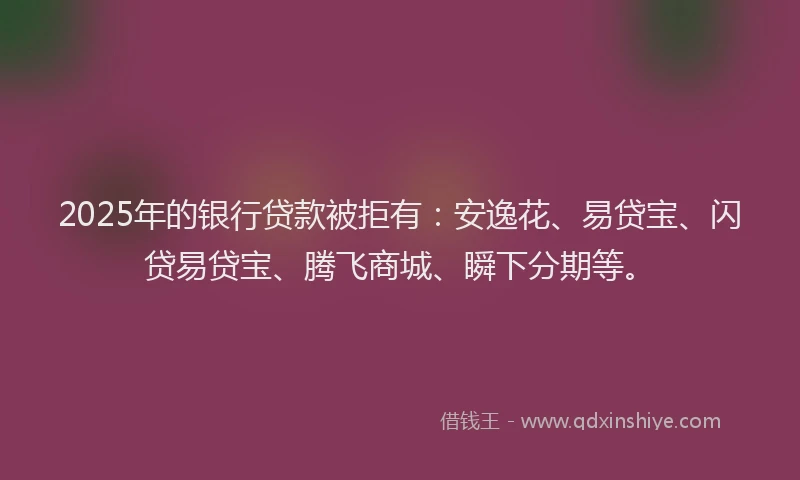 2025年的银行贷款被拒有：安逸花、易贷宝、闪贷易贷宝、腾飞商城、瞬下分期等。