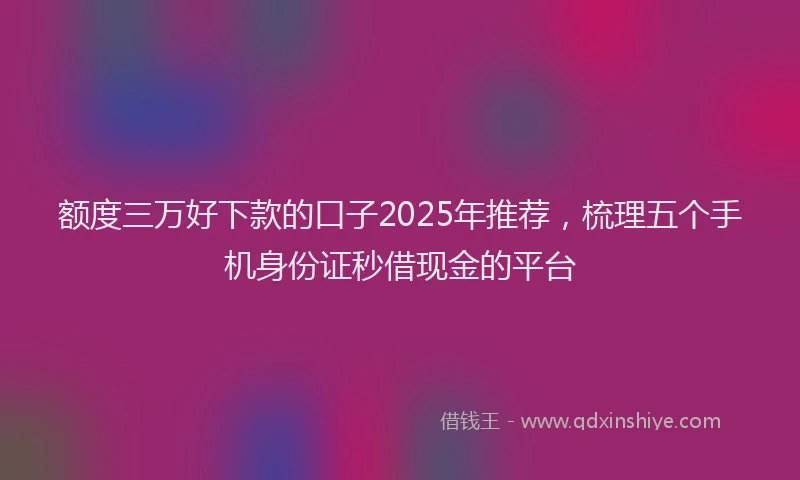 额度三万好下款的口子2025年推荐，梳理五个手机身份证秒借现金的平台
