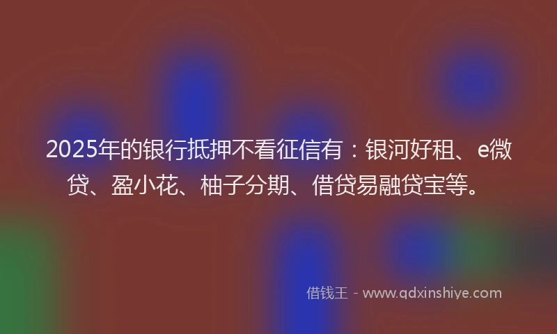 2025年的银行抵押不看征信有：银河好租、e微贷、盈小花、柚子分期、借贷易融贷宝等。
